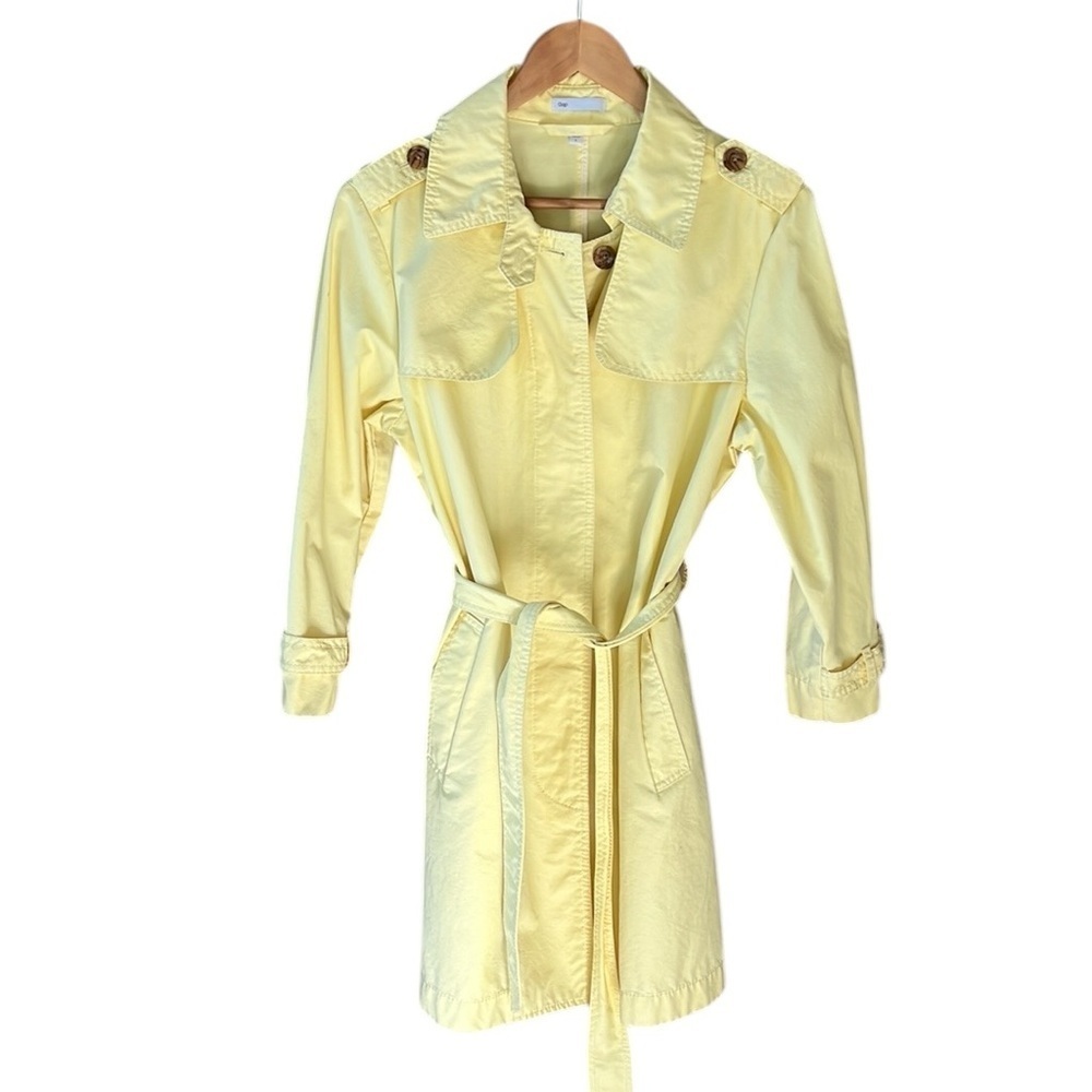 Gap Sz L Butter Yellow Nylon/Cotton Trench Coat 3/4 Length Lightweight